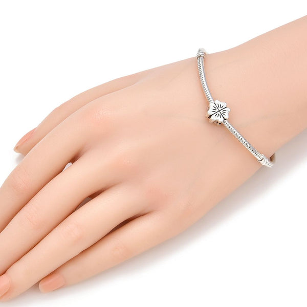 20pcs Four-Leaf Clover Flower Symbol of Good Luck Large Hole Beads, Hole ID 4.5mm, Antique Silver, Zinc Alloy Metal, MEC-E1