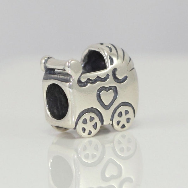 1pc Solid 925 Sterling Silver Baby Stroller Bead Charm, Compatible with Pandora All Other Charm Bracelet, EC118