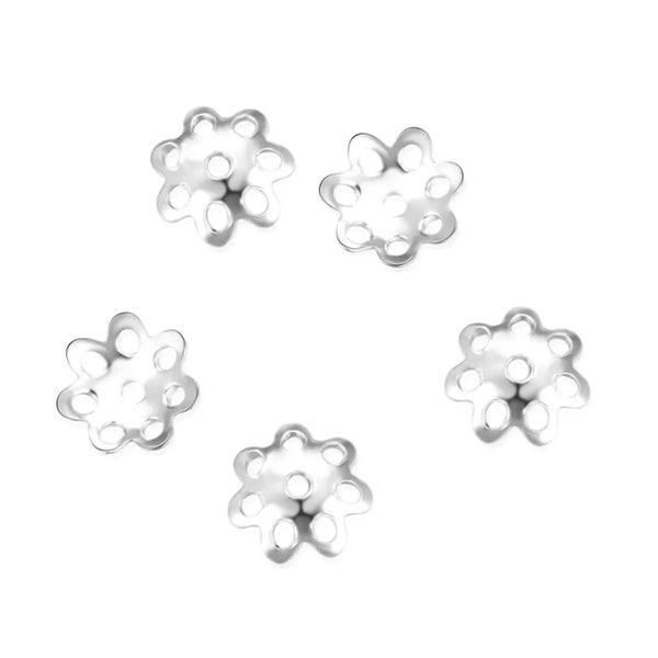 20pcs 925 Sterling Silver Flower Round Bead Caps, Bead End Caps, Size Selections: 6mm/8mm