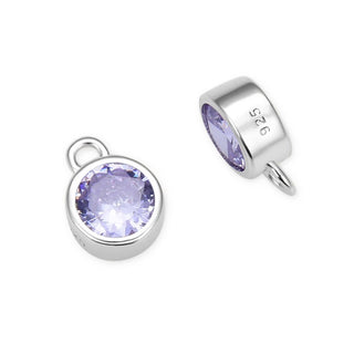 2pcs 925 Sterling Silver 6mm June Birthstone Charm Drop Pendants, Tarnish Resistant, Alexandrite Cubic Zirconia Gemstone, SXP8-6