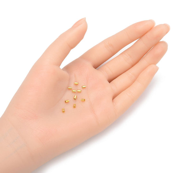 50pcs 925 Sterling Silver Crimp Tubes, Real 18K Yellow Gold Plated, Size Selections: 1.6mm/2mm/3mm