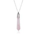 1pc Natural Pink Rose Quartz Hexagonal Pile Gemstone Pendant Necklace, 26 Inch Surgical Stainless Steel Chain, GGP-BB12