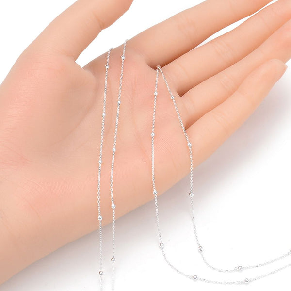 5 Feet 925 Sterling Silver Unfinished Bead Station Cable Chain Links, 2mm Beads, Thin Small, SSK-L1