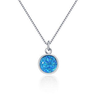 1pc Natural Druzy Crystal Pendant Necklace, Aquamarine Blue Round Disc Small Tiny Gemstone Pendant, 18 inch Stainless Steel Surgical Chain, GGP21-3