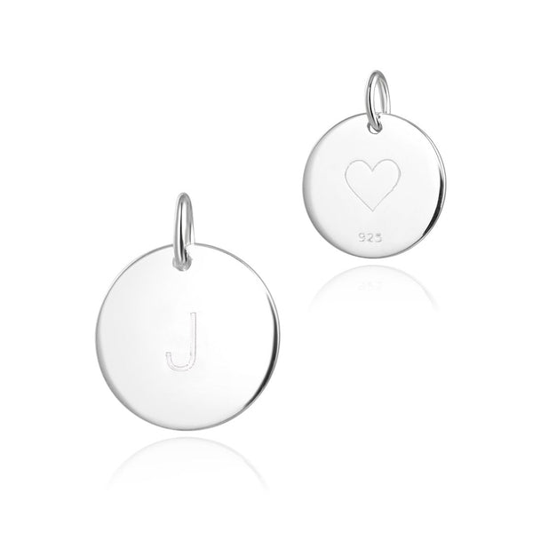1pc 925 Sterling Silver 12mm Letter J Charm, Heart Engraved, Name Initial Disc Coin Pendant Drop, SLP-S10
