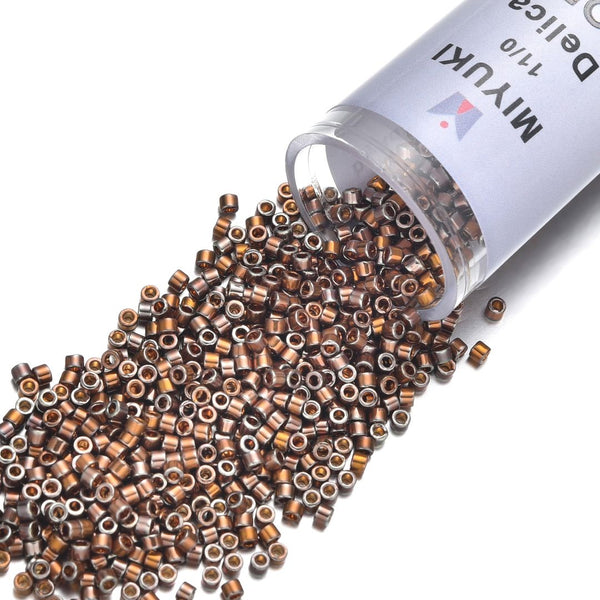 30g Miyuki Delica 11/0 Seed Beads, Opaque 24Kt Gold Plated Iris Red DB506