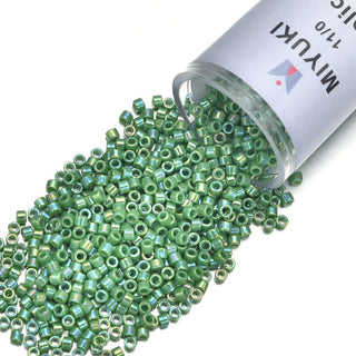 30g Miyuki Delica 11/0 Seed Beads, Opaque Rainbow Green DB163
