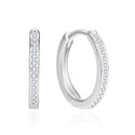 1 Pair Real 925 Sterling Silver Round Huggie Hoop Earrings, Pave Cubic Zirconia CZ, 13.5mm, SSE41-1
