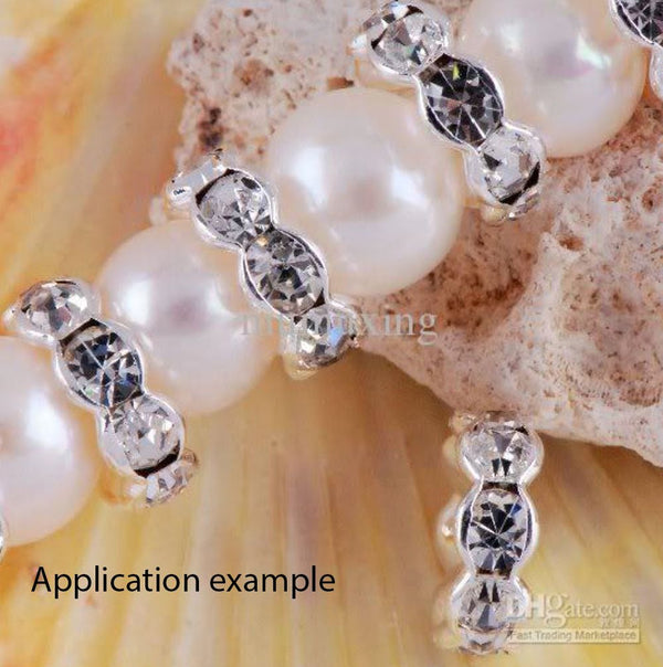 100pcs Grade A Wavy Flower Rhinestone Rondelle Beads, Clear Rhinestone, Sterling Silver Plated Brass, Size Selections: 4mm/6mm/8mm/10mm/12mm