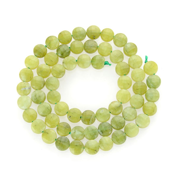 Natural Green Nephrite Jade Gemstone Faceted Flat Round Coin Beads, 6mm, Hole ID 1mm, 15 Inch/1 Strand, GZ13-12