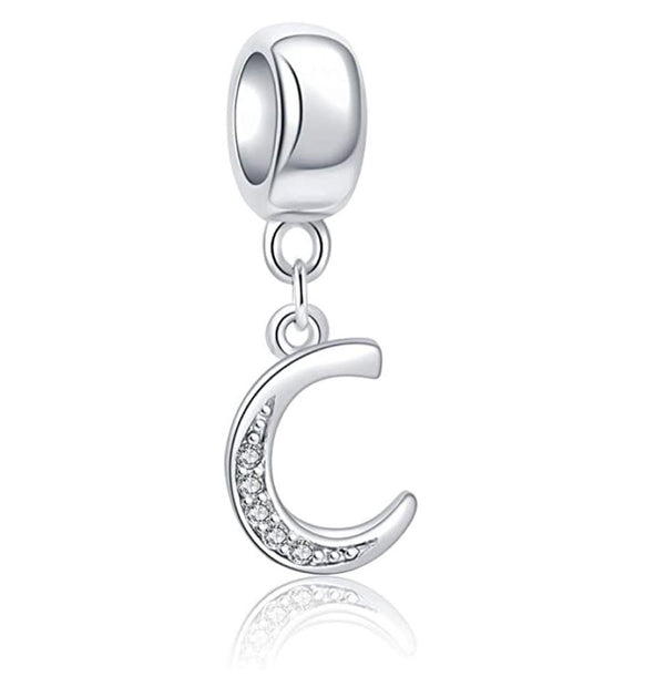 1pc 925 Sterling Silver Letter C, Alphabet Charm Pendant Drop, 18mm Long, Hole ID 4.5mm, EC3-A3