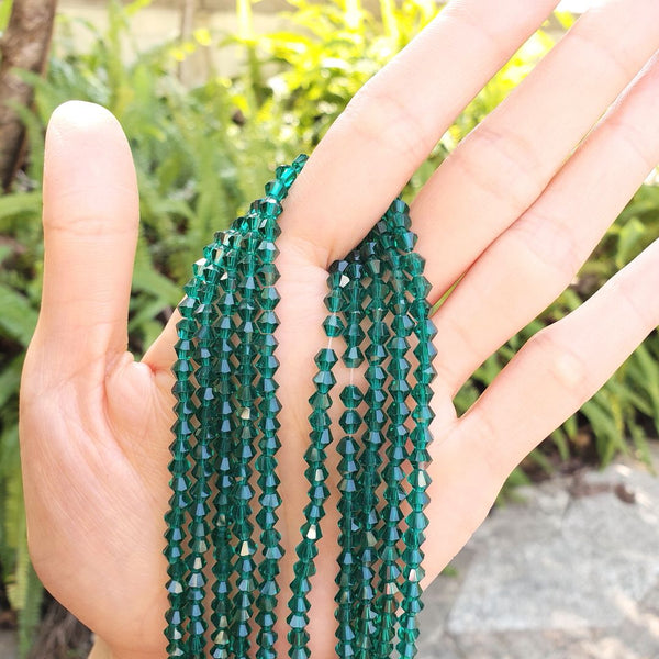 500pcs Creative Club Faceted Bicone Crystal Glass Beads, Emerald Green, 4mm (0.16 Inch) Small Tiny, Hole ID 0.9mm, CCB424