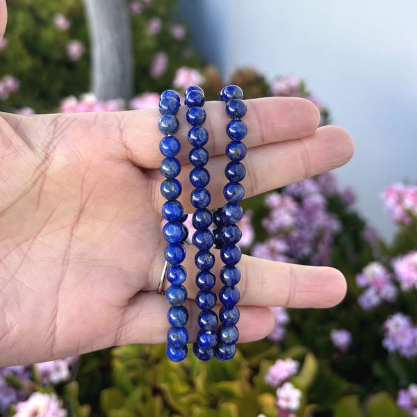 1 Strand Stretch Natural Blue Lapis Lazuli Beaded Gemstone Bracelet, 6mm Beads, Length Selections: 7 inch/7.5 inch/8 inch