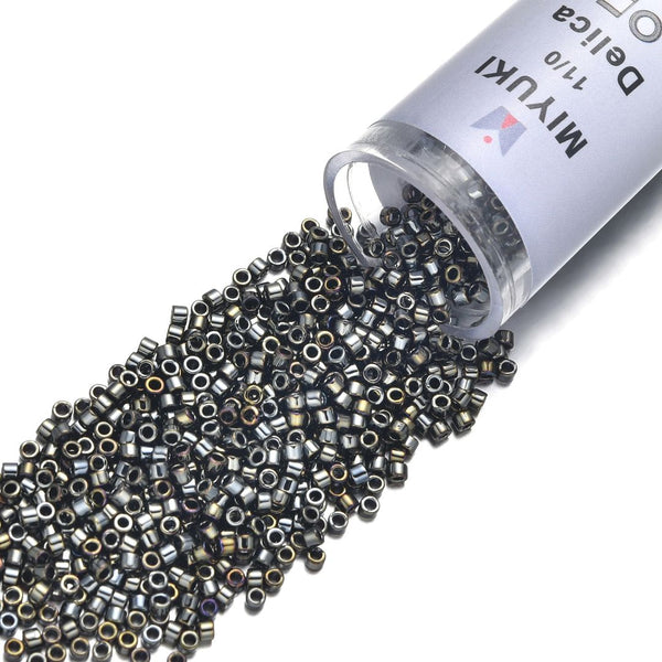 7.5g Miyuki Delica 11/0 Seed Beads, Opaque Metallic Iris Steel DB26