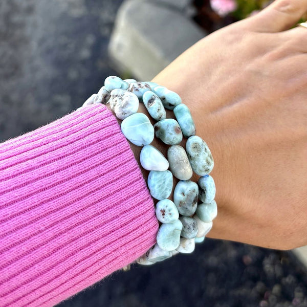 1 Strand Stretch Natural Blue Larimar Free Form Gemstone Bracelet, 7-10mm Beads, Length Selections: 7 inch/7.5 inch