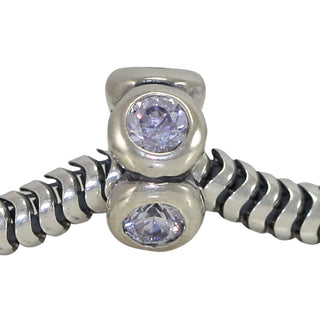 Real 925 Sterling Silver Charm, June Birthstone Spacer Bead, Cubic Zirconia CZ Diamond Gemstone,...