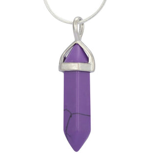 1pc Natural Purple Howlite Gemstone Pendant Necklace, 18 Inch Surgical Stainless Steel Chain, GGP-C21