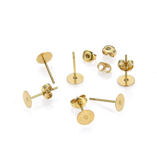 100pcs Raw Brass Earring Posts, Flat Board Glue On Setting, 100pcs Earring Backs, Unplated/Uncoated, Board Size Selections: 3mm/4mm/6mm/8mm