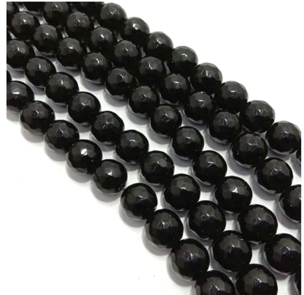 Natural Black Jade Gemstone Faceted Round Beads, 4mm/Small, Hole ID 0.9mm, 2 Strands/28 Inch Total, GH-B5