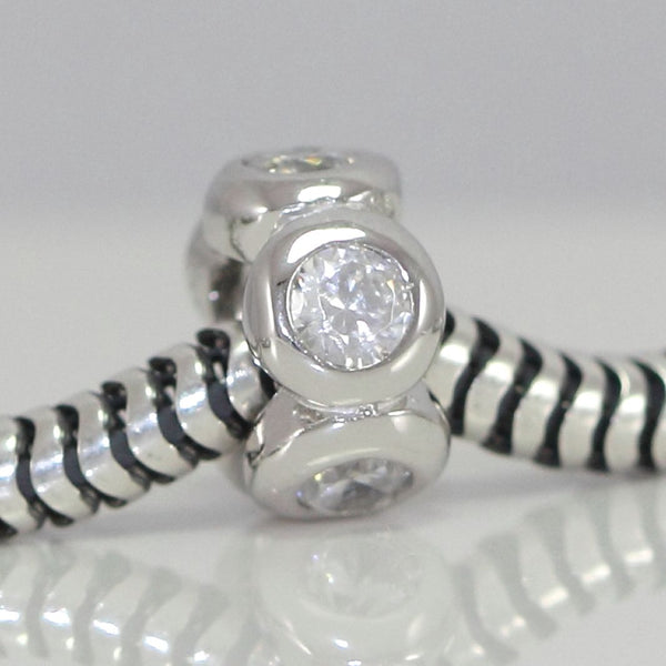1pc Real 925 Sterling Silver Charm, April Birthstone Spacer Bead, Cubic Zirconia CZ Diamond Clear Diamond Gemstone, Compatible with Pandora all Other Charm Bracelets, EC301
