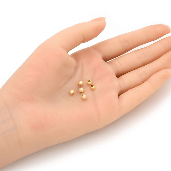 100pcs Tarnish Resistant Sparkle Stardust Round Beads, 18K Yellow Gold Plated Brass, Size Selections: 4mm/6mm/8mm