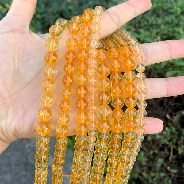 Natural Citrine Yellow Crystal Gemstone Round Beads, 15 Inch/1 Strand, Size Selections: 4mm/6mm/8mm/10mm