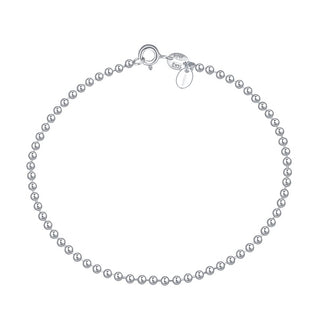 1pc 925 Sterling Silver Beaded Chain Bracelet, 2mm Beads, Tarnish Resistant White Gold Plated, Length Selections: 7 inch/7.5 inch/8 inch