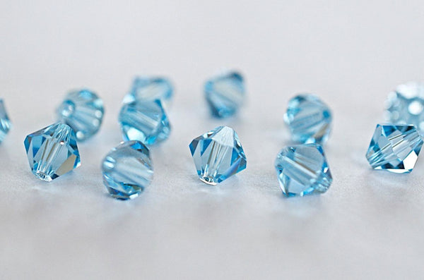 50pcs Preciosa Faceted Bicone Crystal Beads, Aquamarine Blue, 6mm, Hole ID 1mm, Pre-B610