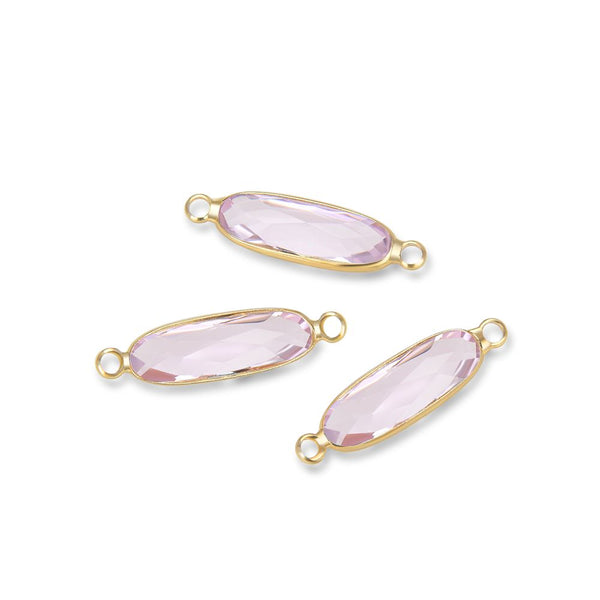 10pcs Grade A October Pink Rectangle Bar Birthstone Links, 18K Yellow Gold Plated Brass, 21x7mm, CCP9-G10