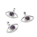 2pcs Natural Purple Amethyst Gemstone Pendants, 33x18mm Evil Eye Stone Drops, G2P-L2