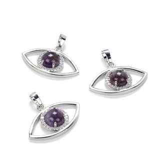 2pcs Natural Purple Amethyst Gemstone Pendants, 33x18mm Evil Eye Stone Drops, G2P-L2