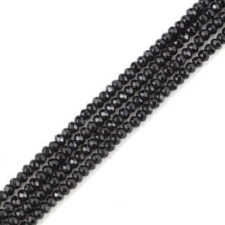 Natural Jet Black Quartz Gemstone Faceted Rondelle Beads, 3x2mm/Small Tiny, Hole ID 0.8mm, 13 Inch/1 Strand, GH2R-5