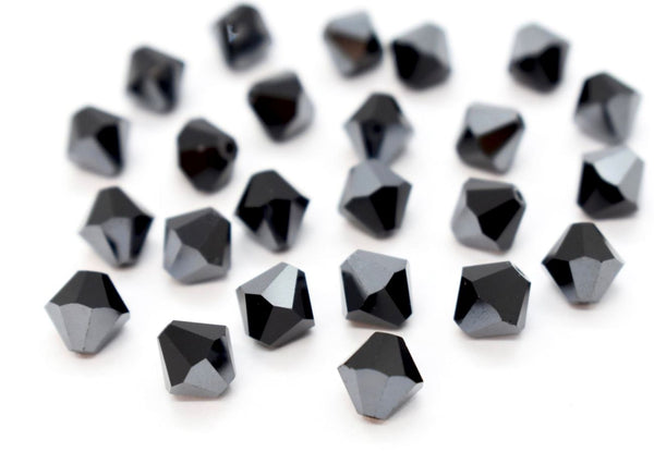 50pcs Preciosa Faceted Bicone Crystal Beads, Jet Hematite Black, 6mm, Hole ID 1mm, Pre-B631