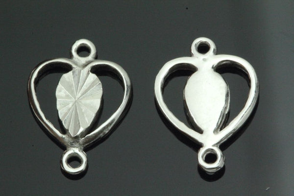 4pcs 925 Sterling Silver Diamond Cut Heart Pattern Earring Jewelry Connectors, Tarnish Resistant Rhodium Plated,13x4mm, SS35