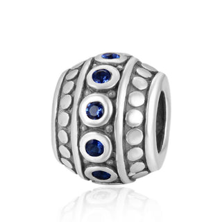 1pc 925 Sterling Silver Round September Birthstone Bead Charm, Blue Sapphire Cubic Zirconia CZ, 10x8mm, Hole ID 4.5mm, EC1-F9