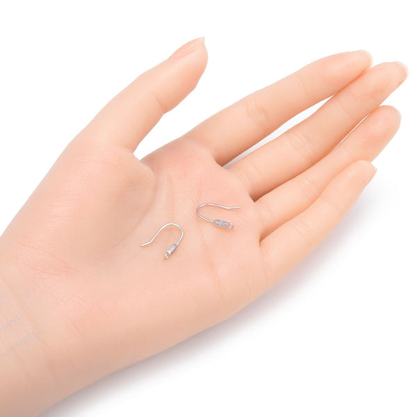 4pcs 925 Sterling Silver French Earring Hooks, 3 Cubic Zirconia CZ, Tarnish Resistant Rhodium Plated, 15mm, SS468