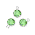 10pcs Grade A August Peridot Green Birthstone Charm Drop, Sterling Silver Plated Brass, Size Selections: 6mm/8mm/10mm