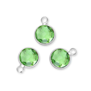 10pcs Grade A August Peridot Green Birthstone Charm Drop, Sterling Silver Plated Brass, Size Selections: 6mm/8mm/10mm