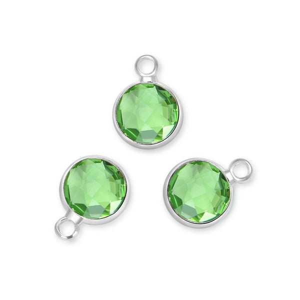 10pcs Grade A August Peridot Green Birthstone Charm Drop, Sterling Silver Plated Brass, Size Selections: 6mm/8mm/10mm