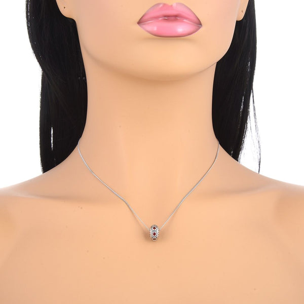 1pc 925 Sterling Silver January Birthstone Bead Charm, Siam Red Garnet Cubic Zirconia CZ, 11x6.8mm, Hole ID 4.5mm, EC1-A1