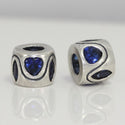 1pc Real 925 Sterling Silver Heart Bead, September Birthstone Charm Cubic Zirconia CZ Blue Sapphire Gemstone, Compatible with Pandora all Other Charm Bracelets, EC614