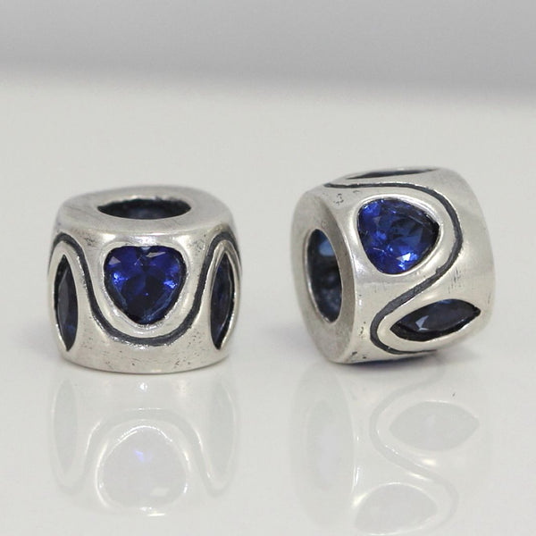 1pc Real 925 Sterling Silver Heart Bead, September Birthstone Charm Cubic Zirconia CZ Blue Sapphire Gemstone, Compatible with Pandora all Other Charm Bracelets, EC614
