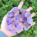 Natural Raw Light Purple Amethyst Crystal Gemstone Beads, Large Drilled Rough Nugget Stone, 15 Inch GA-C2