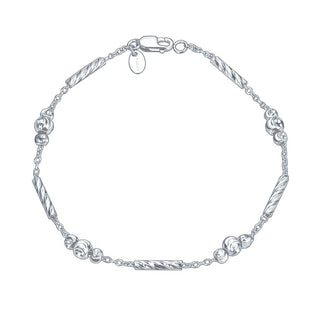 1pc 925 Sterling Silver Tube and Bead Station Cable Chain Bracelet, Tarnish Resistant White Gold Plated, Length Selections: 7 inch/7.5 inch/8 inch