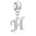 1pc 925 Sterling Silver Letter H, Alphabet Charm Pendant Drop, 18mm Long, Hole ID 4.5mm, EC3-A8