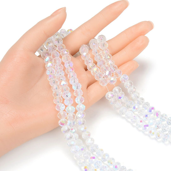 140pcs Creative Club Faceted Rondelle Crystal Glass Beads, Crystal AB, 8x6mm, Hole ID 1.1mm, CCR802