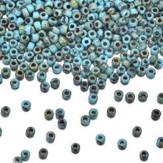 25g Miyuki Rocaille 8/0 Round Seed Beads Picasso Turquoise Blue RR-4514