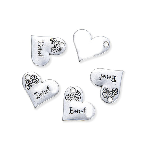 20pcs Heart of Belief Charm 21mm (0.83 Inch) One Sided Heart Charms, Drop Pendants, Antique Silver, MC-D7