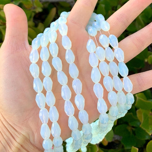 120pcs Creative Club Faceted Teardrop Crystal Glass Beads, Center Drilled, White Opal, 12x8mm, Hole ID 1mm, CCT-1234