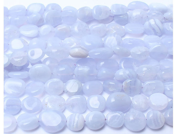 Natural Blue Lace Agate Gemstone Oval Tumbled Pebble Beads, Irregular, 6mm to 8mm, Hole ID 1mm, 15 Inch/1 Strand, GZ11-2